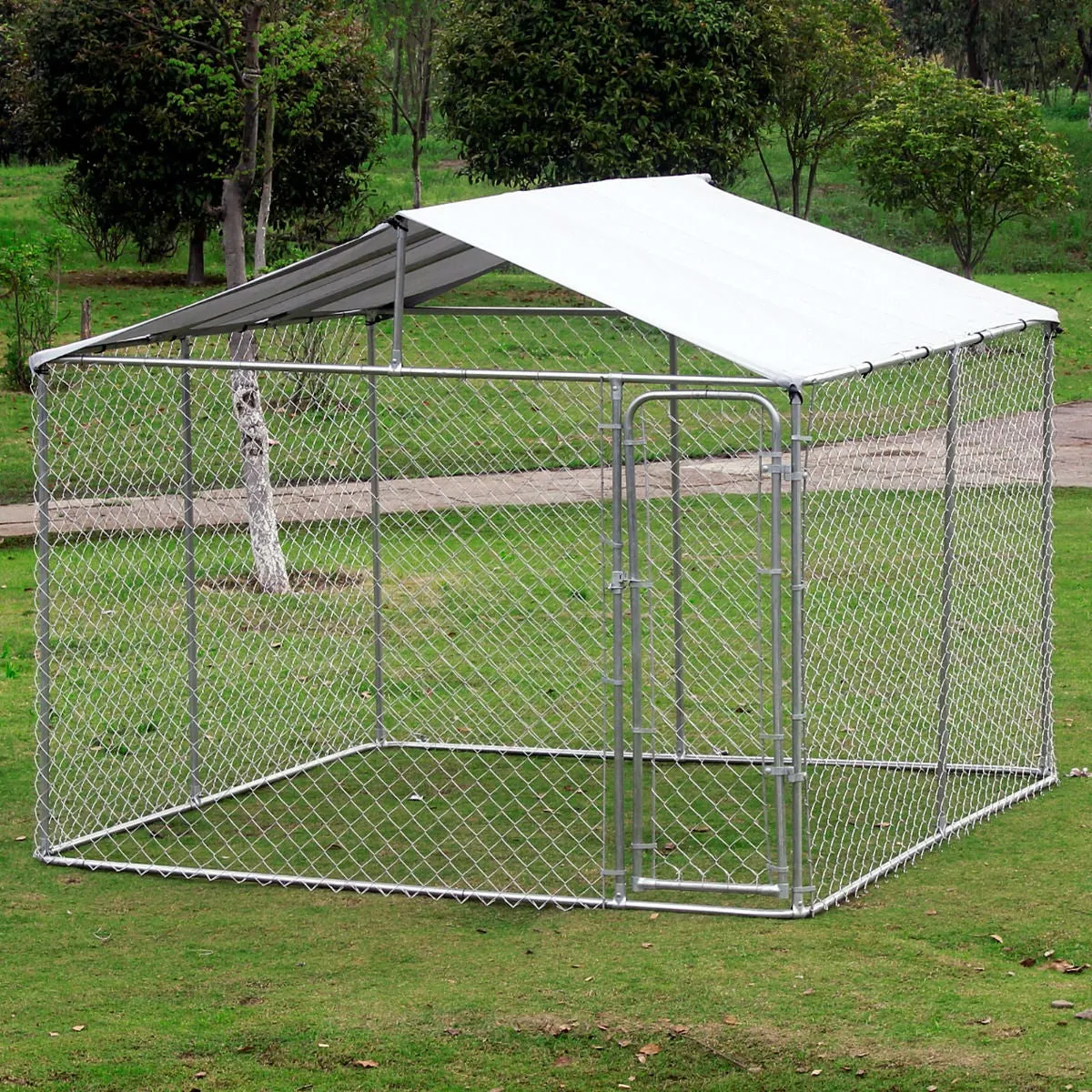 10ft x 10ft x 6ft Large Chain Link Outdoor Dog Play Pen House with Cover