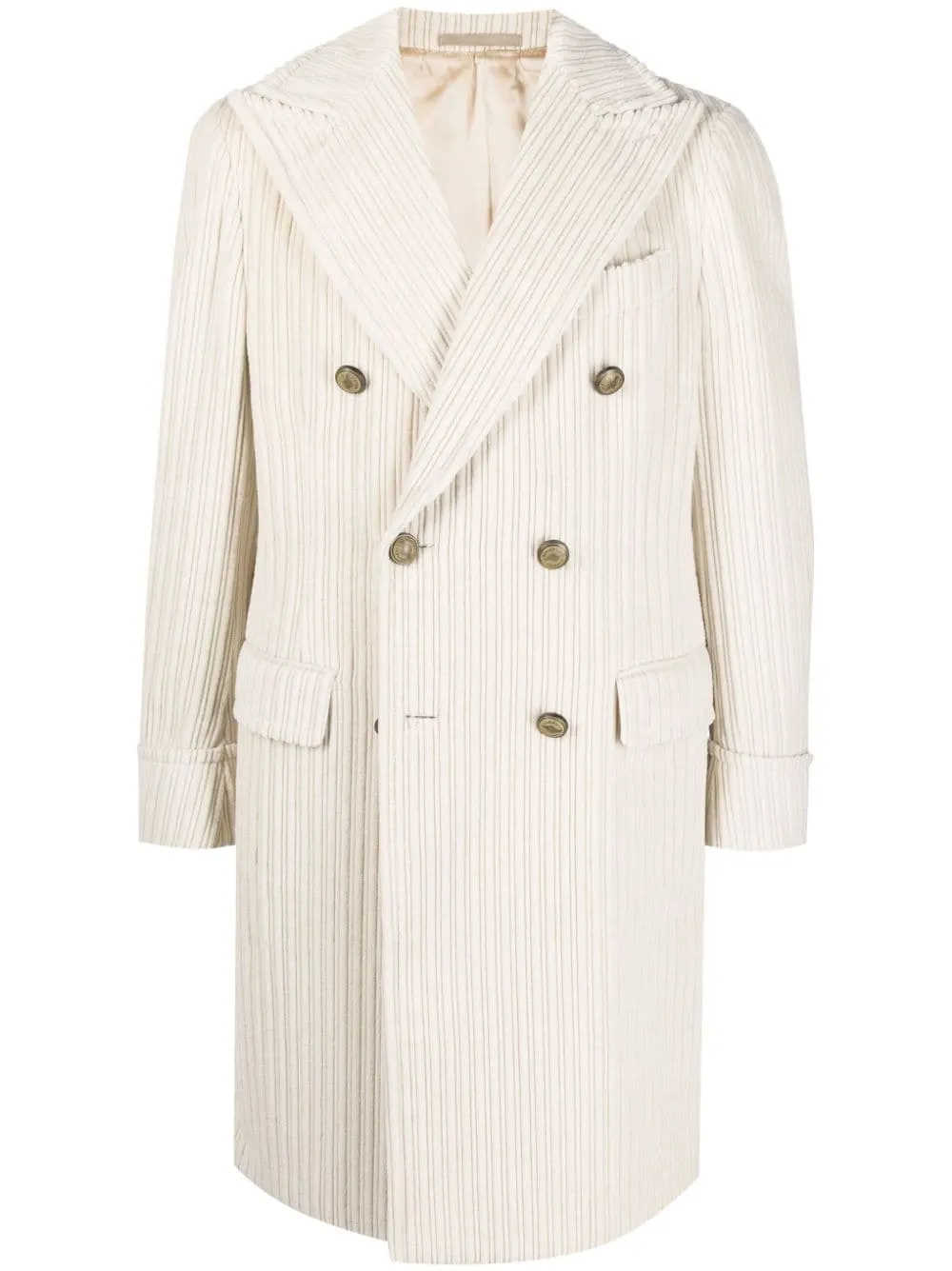 $1,795 ELEVENTY - Double-Breasted Ivory CASHMERE Corduroy Coat - 44 US (54EU)