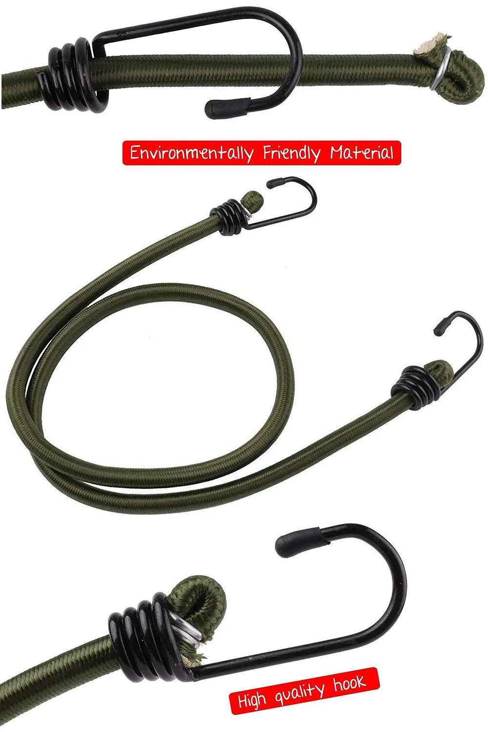 20 Pack Heavy Duty Elastic Bungee Cord with Zinc Hooks