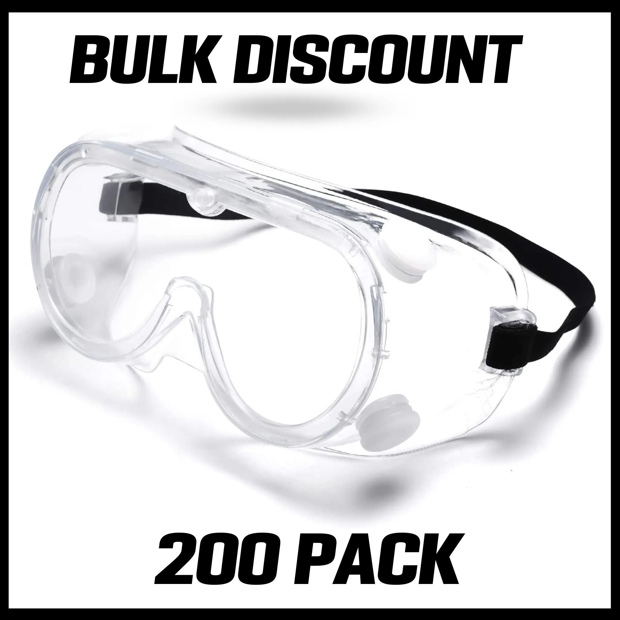200 PACK - MULTIGATE Vented Goggles Clear Anti Fog Protective Goggles