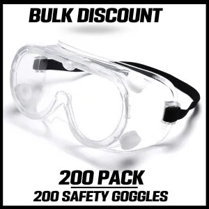 200 PACK - MULTIGATE Vented Goggles Clear Anti Fog Protective Goggles