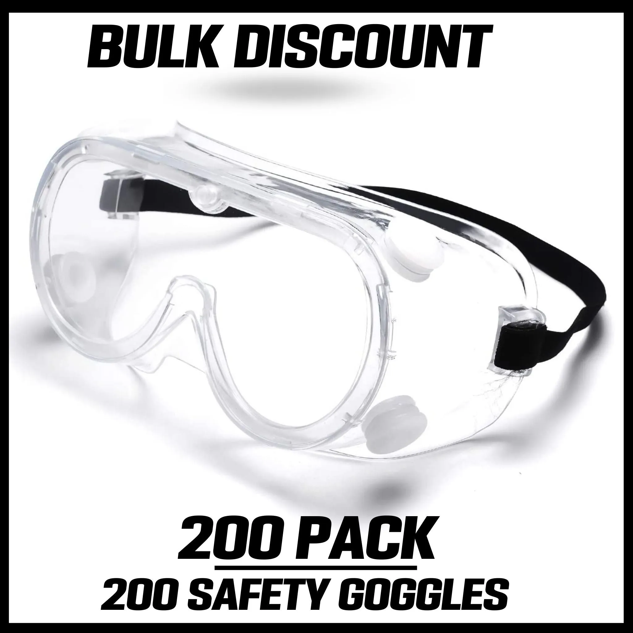 200 PACK - MULTIGATE Vented Goggles Clear Anti Fog Protective Goggles