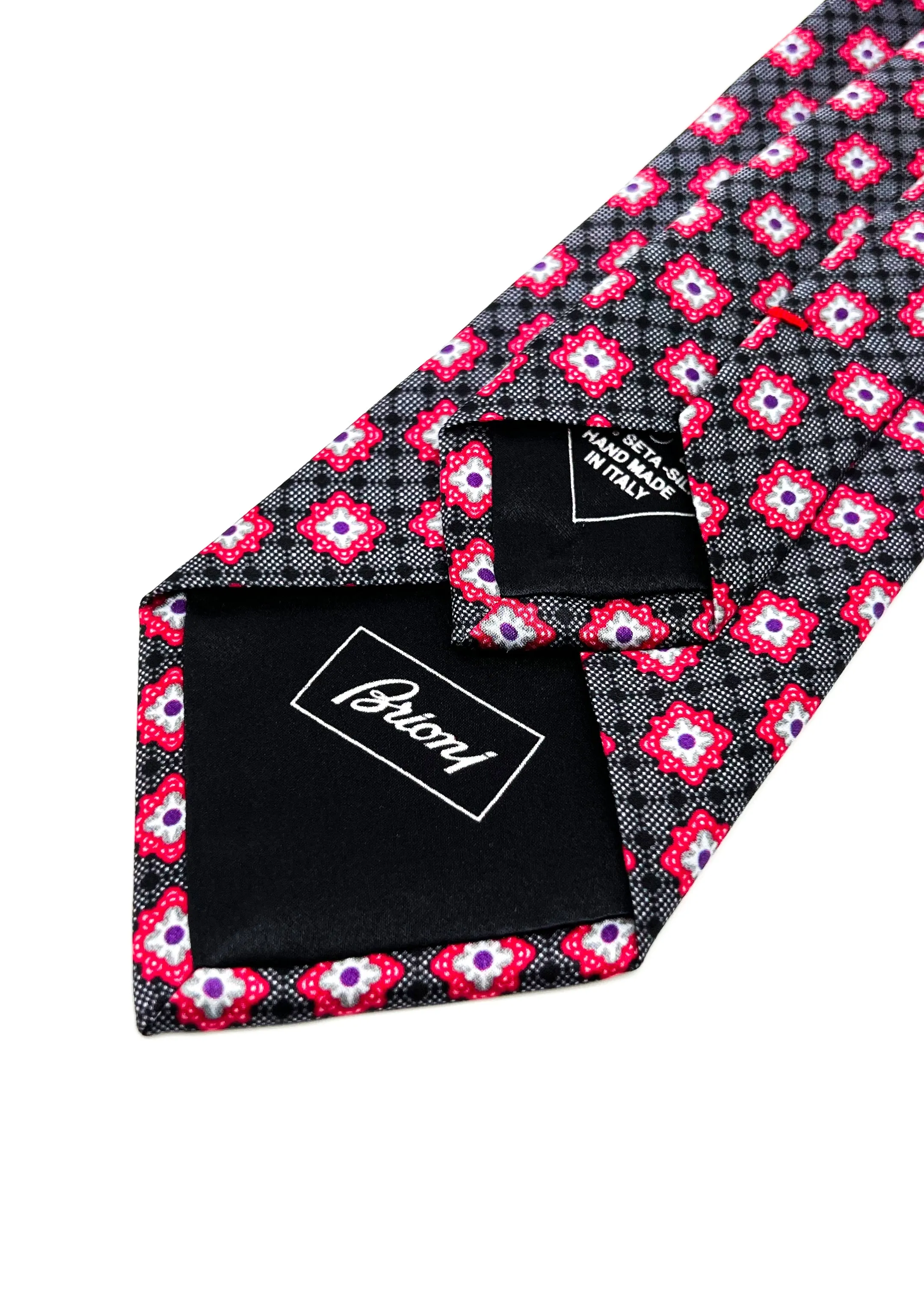 $240 BRIONI - Floral Intricate Red & Gray Pattern Silk 3" - Tie