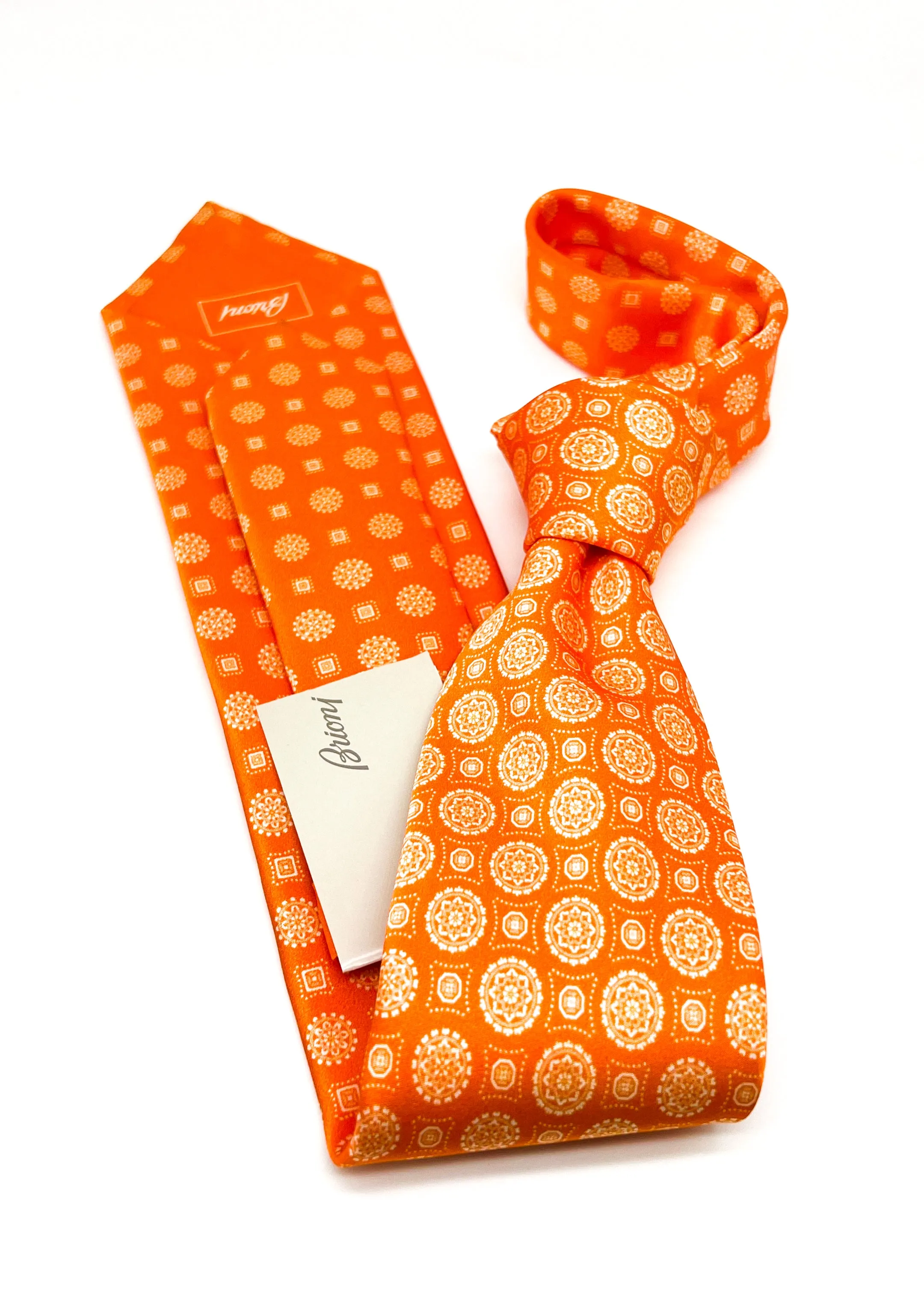 $240 BRIONI - Gradient Medallion Pattern Orange Silk 3" - Tie