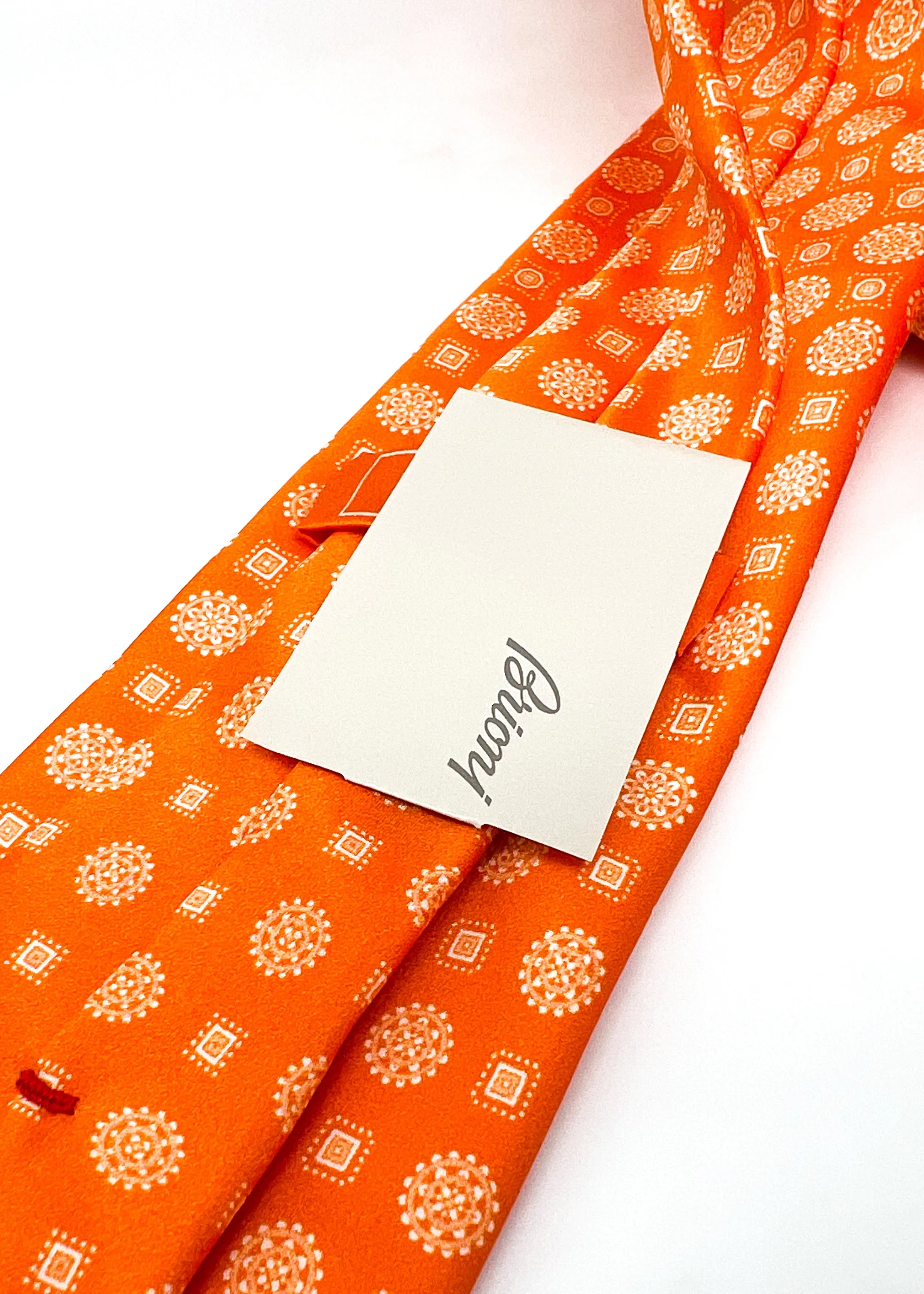 $240 BRIONI - Gradient Medallion Pattern Orange Silk 3" - Tie