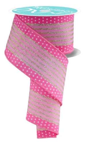 2.5" Vertical Stripe/Polka Dot Edge: White, Pink, Gold (10 Yards) RGF156622