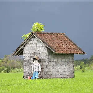 303 Rice Hut with Scarecrow, Bali Rice Fields (Square Print)