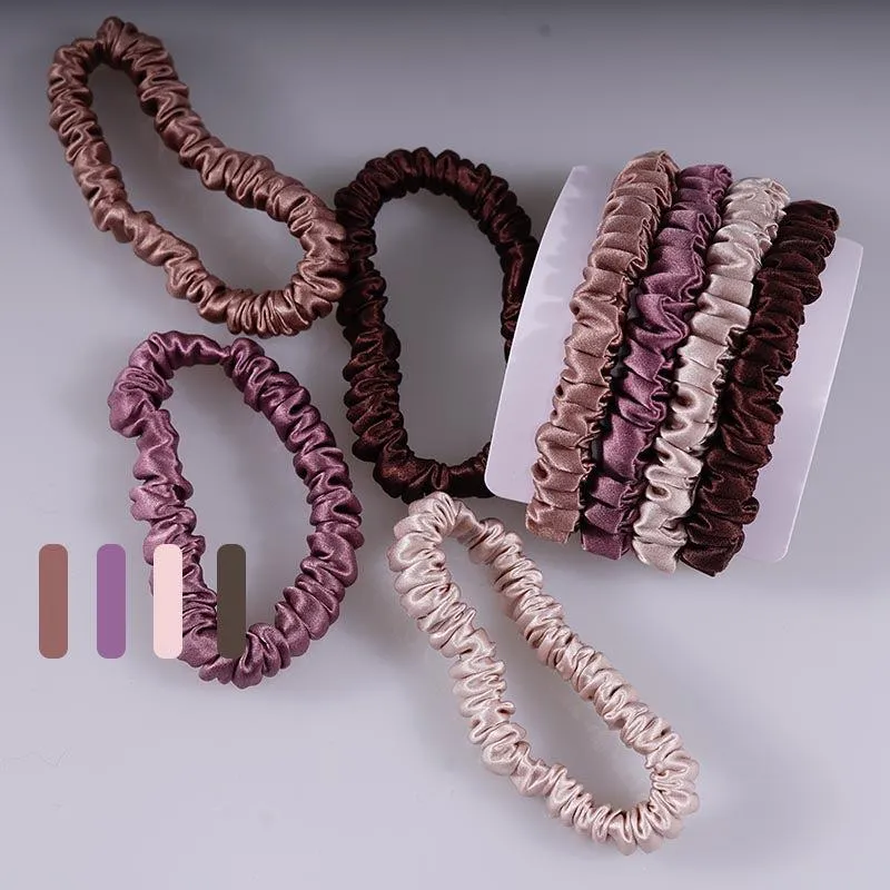 4 Pack Skinny Silk Scrunchies - Brownish - dropshipping