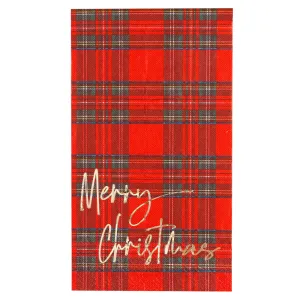 $4.00 min 12 RED PLAID MERRY CHRISTMAS GUEST TOWEL..16 pieces per pkg