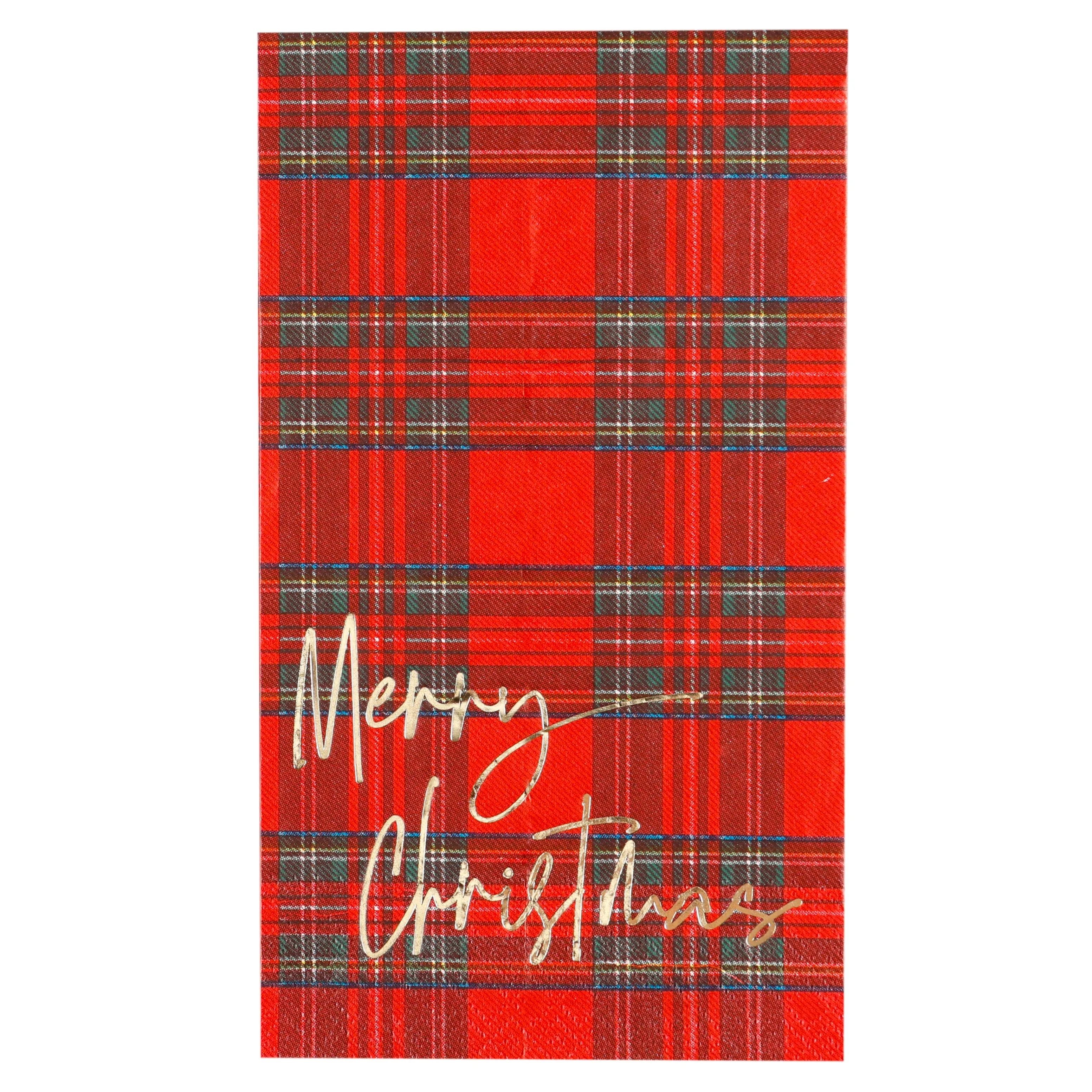 $4.00 min 12 RED PLAID MERRY CHRISTMAS GUEST TOWEL..16 pieces per pkg