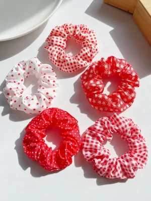 5pcs Polka Dot & Plaid Pattern Scrunchie