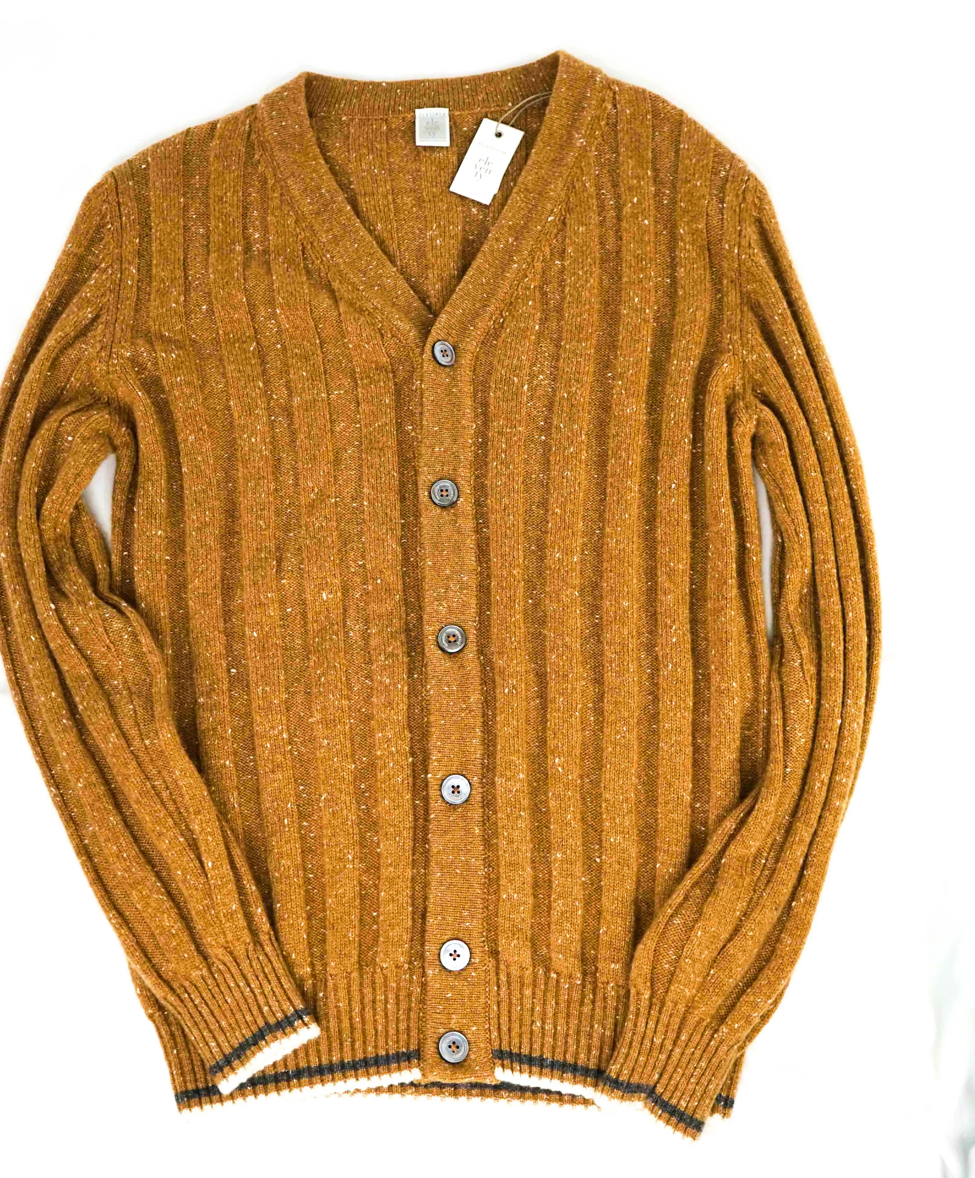 $845 ELEVENTY - *PURE CASHMERE* Brown Fleck MOP Cardigan Sweater - M