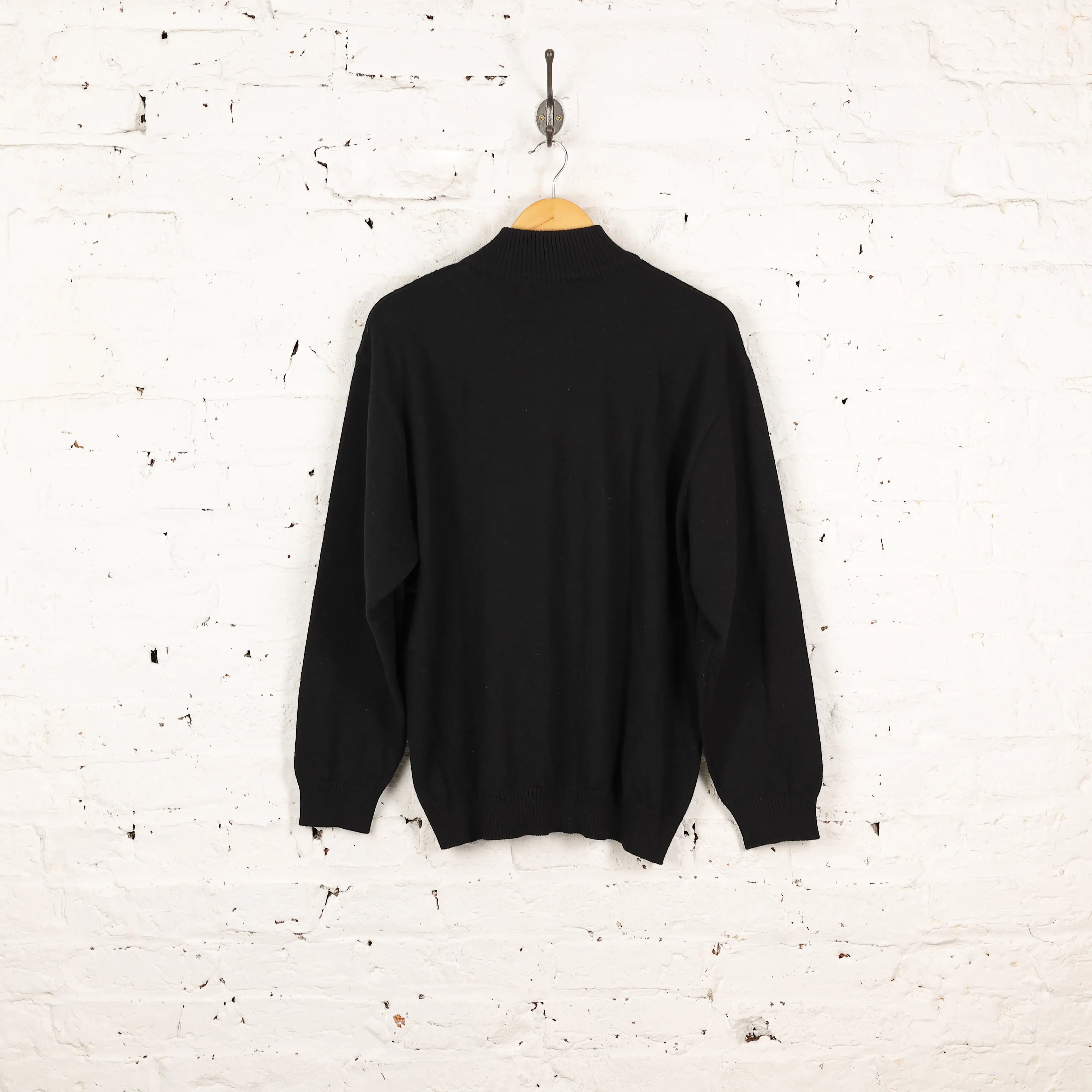 90's 1/4 Zip Pattern Knit Jumper - Black - XL