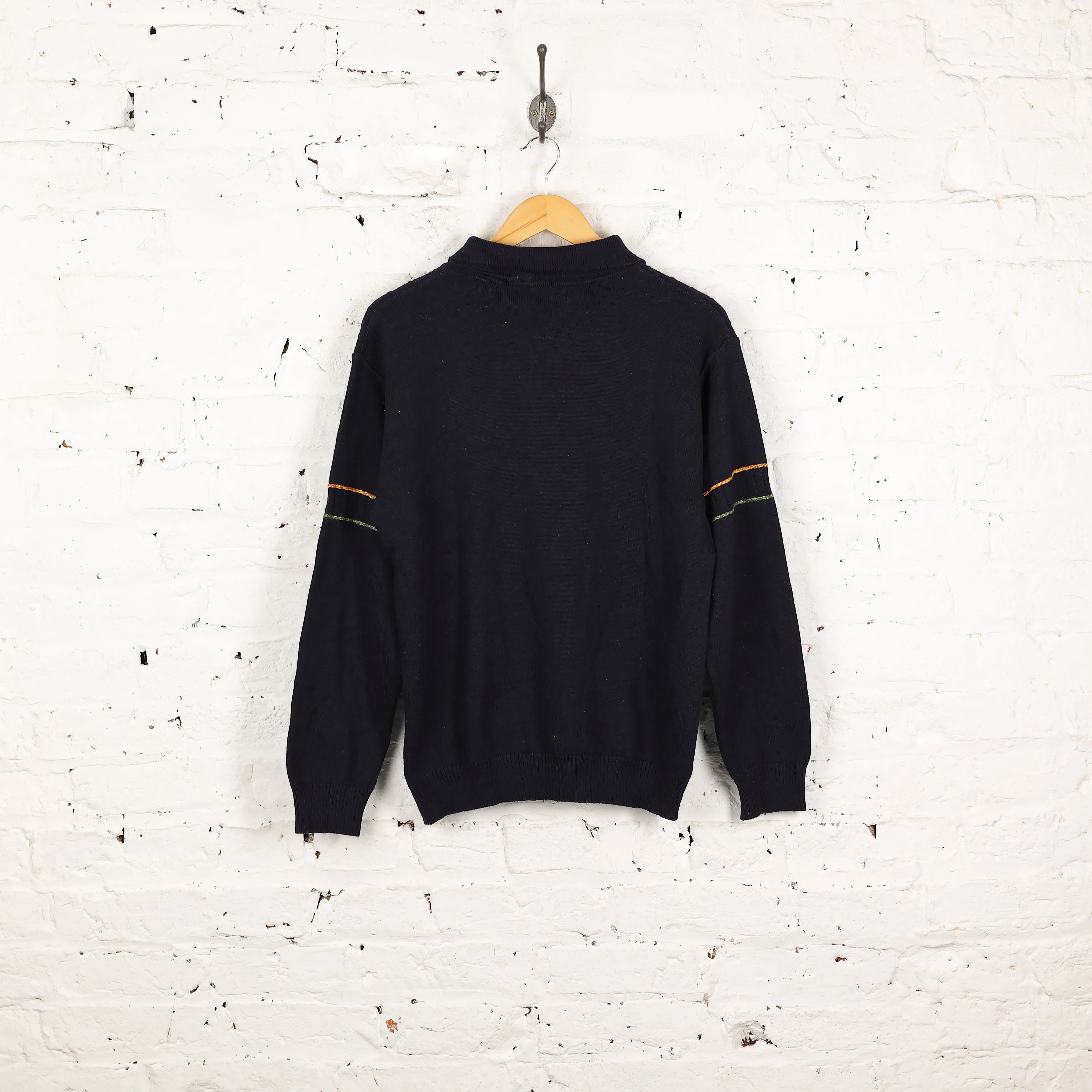 90s Collared 1/4 Zip Pattern Knit Jumper - Blue - M