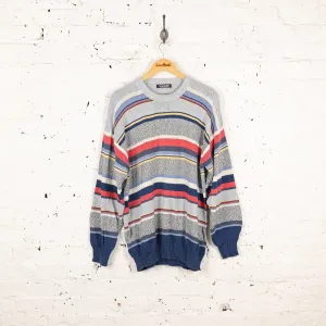90's Pattern Knit Jumper - Blue - L