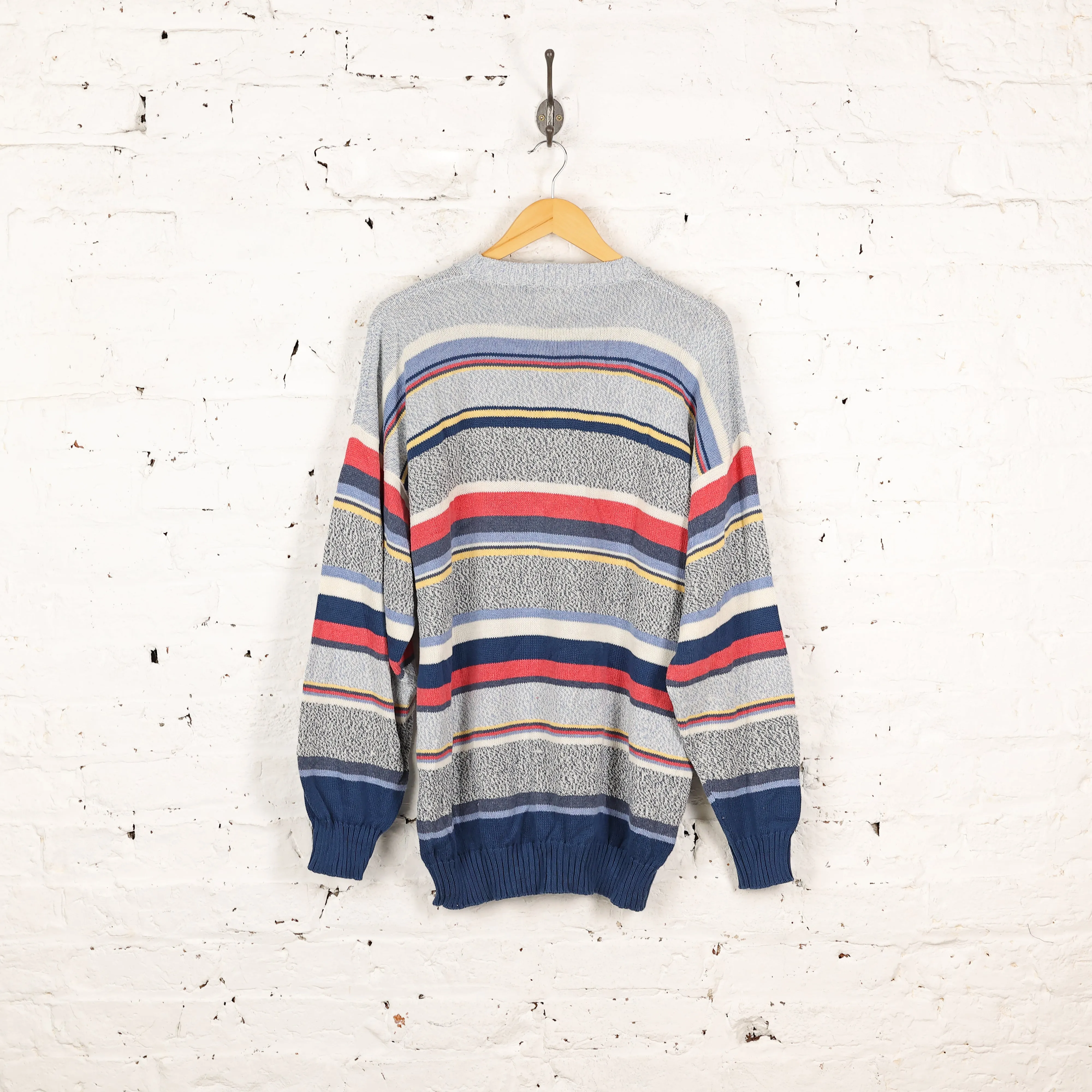 90's Pattern Knit Jumper - Blue - L