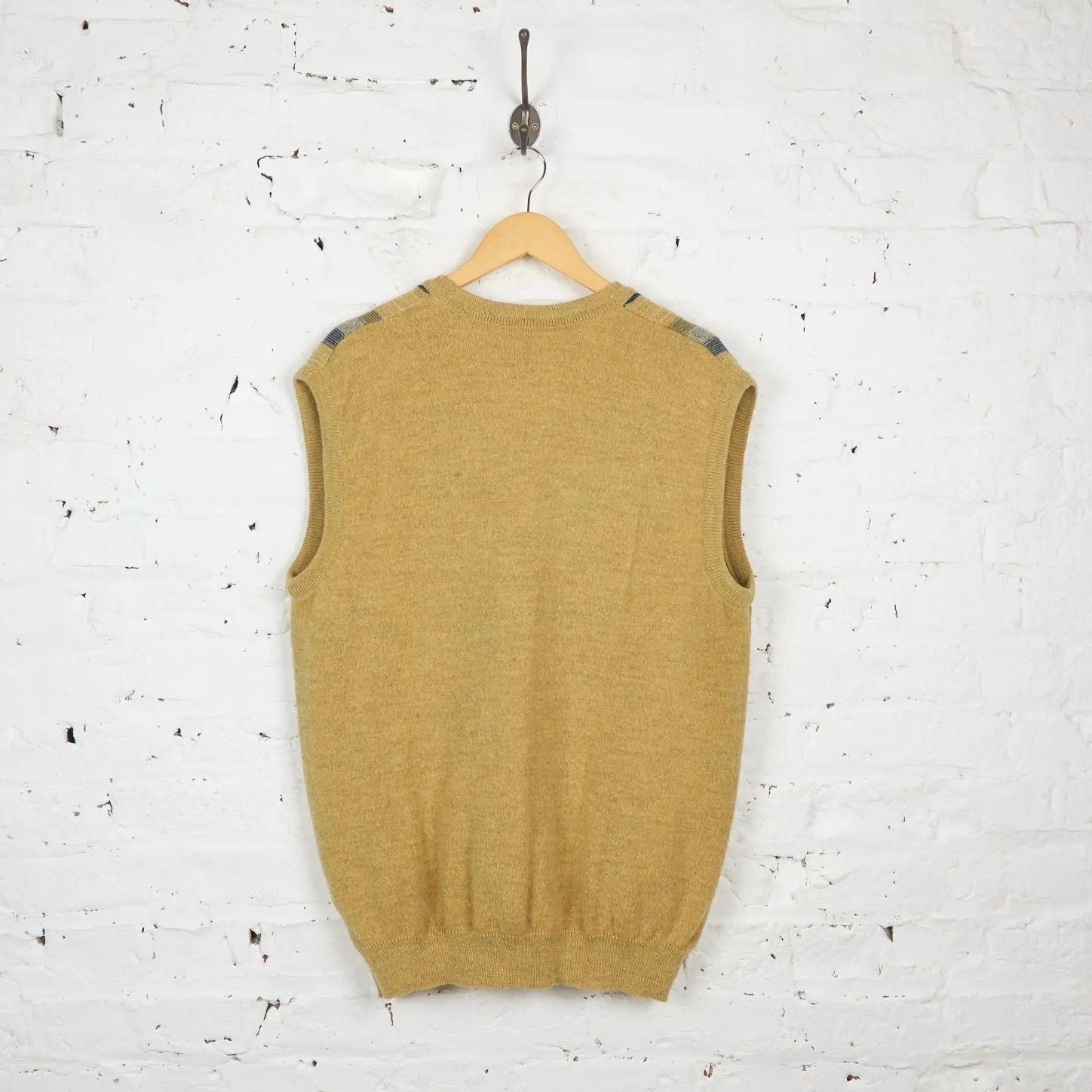 90s Striped Pattern Knit Tank Top - Yellow - L