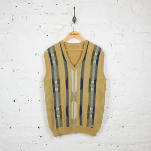 90s Striped Pattern Knit Tank Top - Yellow - L