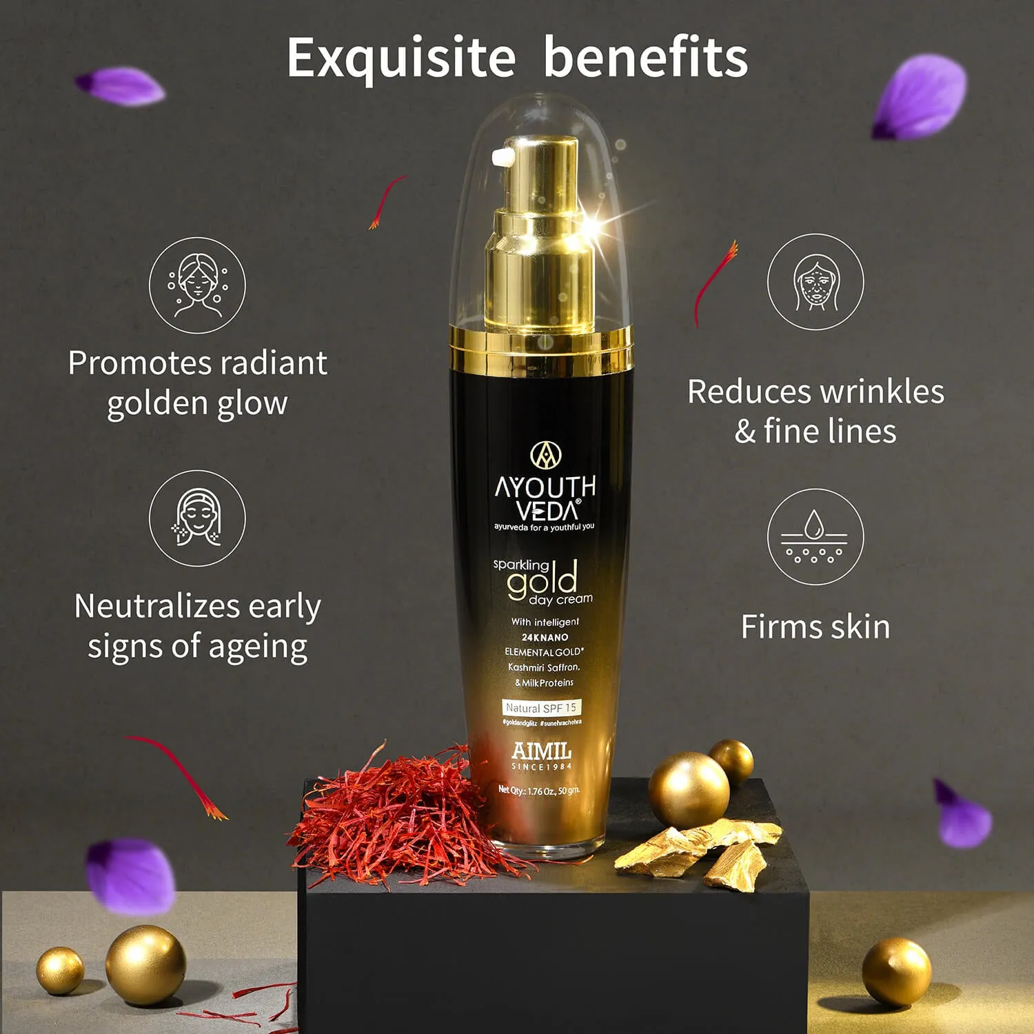 Anti Aging Regimen With 24k Gold & Saffron | Gold face wash 100ml , Day Cream 50g, Night Cream 50g