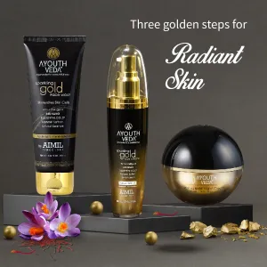 Anti Aging Regimen With 24k Gold & Saffron | Gold face wash 100ml , Day Cream 50g, Night Cream 50g