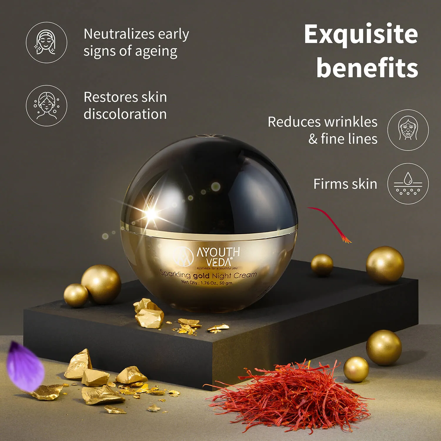Anti Aging Regimen With 24k Gold & Saffron | Gold face wash 100ml , Day Cream 50g, Night Cream 50g