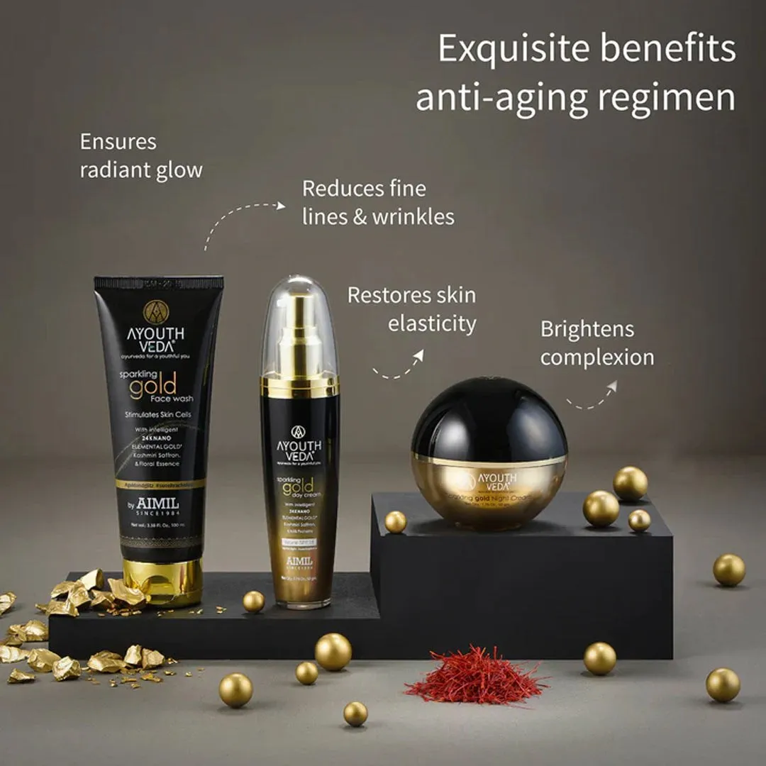 Anti Aging Regimen With 24k Gold & Saffron | Gold face wash 100ml , Day Cream 50g, Night Cream 50g