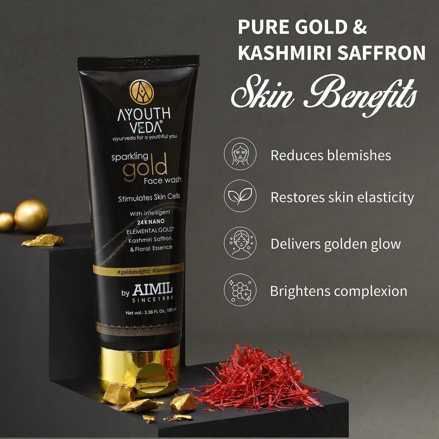 Anti Aging Regimen With 24k Gold & Saffron | Gold face wash 100ml , Day Cream 50g, Night Cream 50g