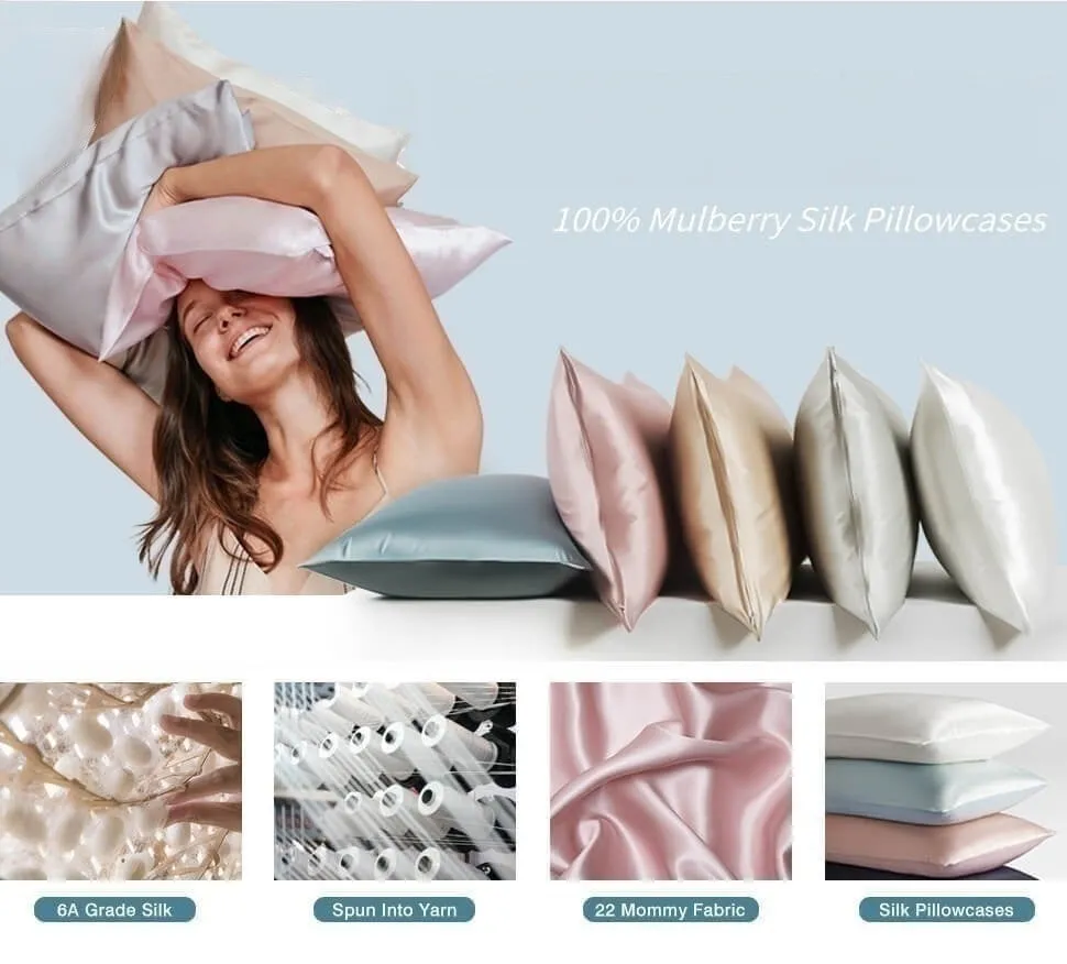 Anyhouz Pillowcase 50x75cm Light Gray Natural Mulberry Silk For Comfortable And Relaxing Home Bed - Queen Size Pillowcase