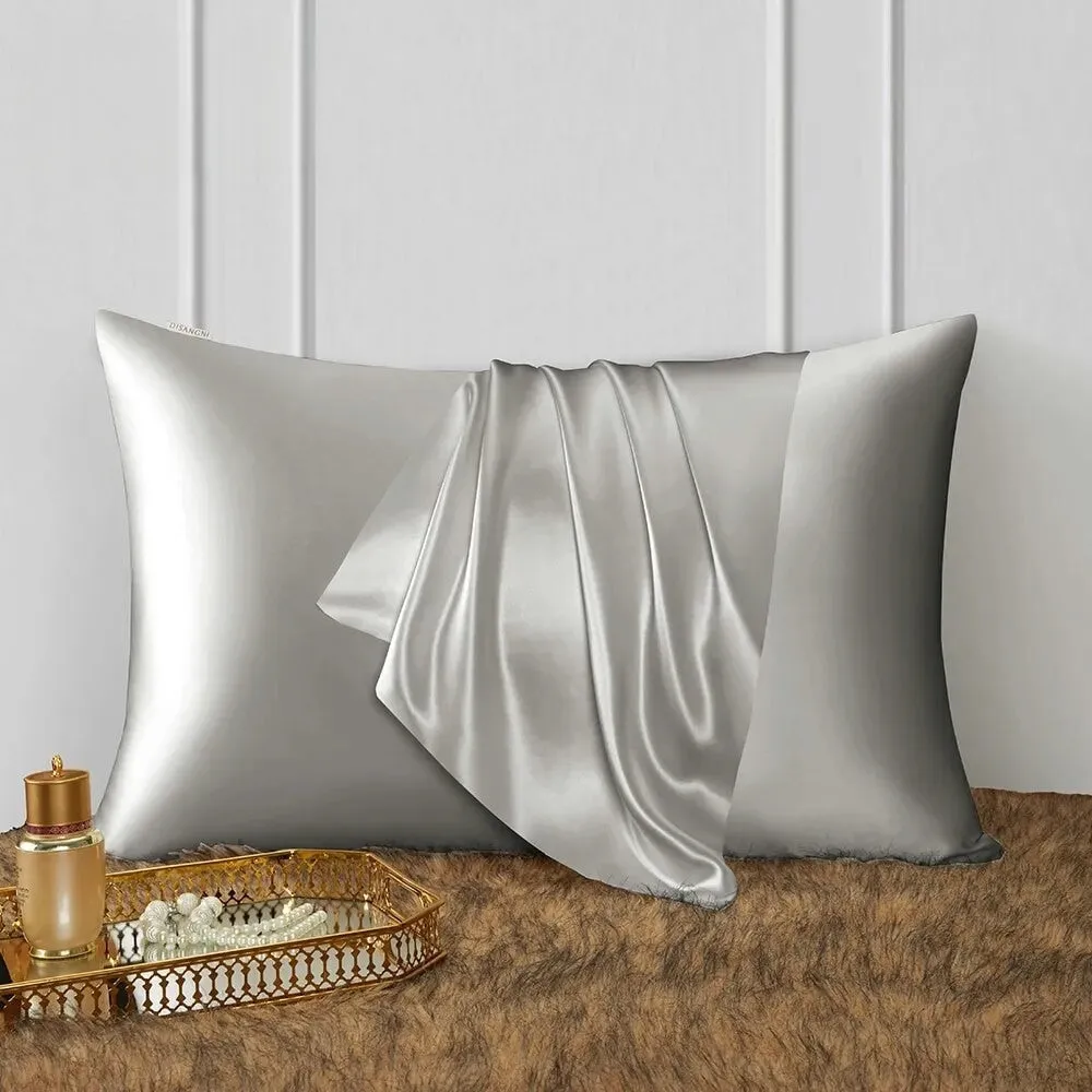 Anyhouz Pillowcase 50x75cm Light Gray Natural Mulberry Silk For Comfortable And Relaxing Home Bed - Queen Size Pillowcase