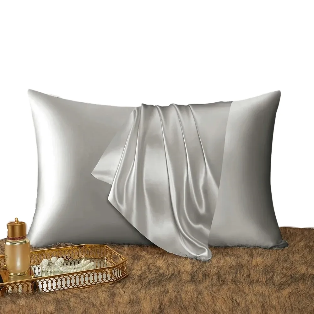 Anyhouz Pillowcase 50x75cm Light Gray Natural Mulberry Silk For Comfortable And Relaxing Home Bed - Queen Size Pillowcase