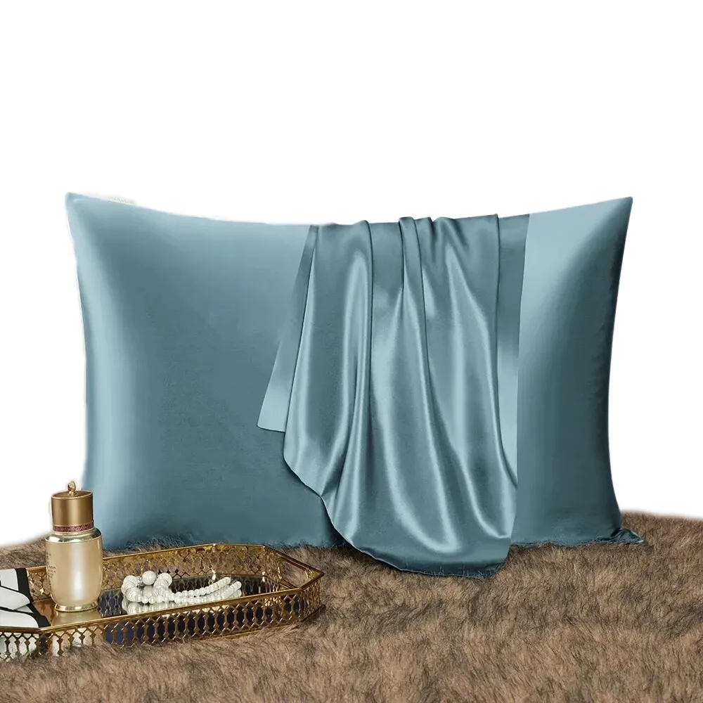 Anyhouz Pillowcase 50x90cm Blue Gray Natural Mulberry Silk For Comfortable And Relaxing Home Bed - King Size