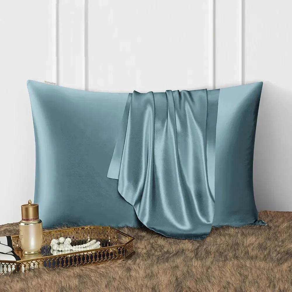 Anyhouz Pillowcase 50x90cm Blue Gray Natural Mulberry Silk For Comfortable And Relaxing Home Bed - King Size