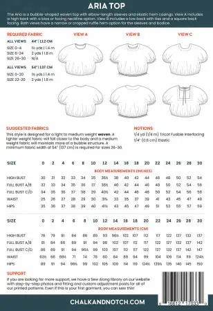 Aria Top Pattern -- Chalk & Notch