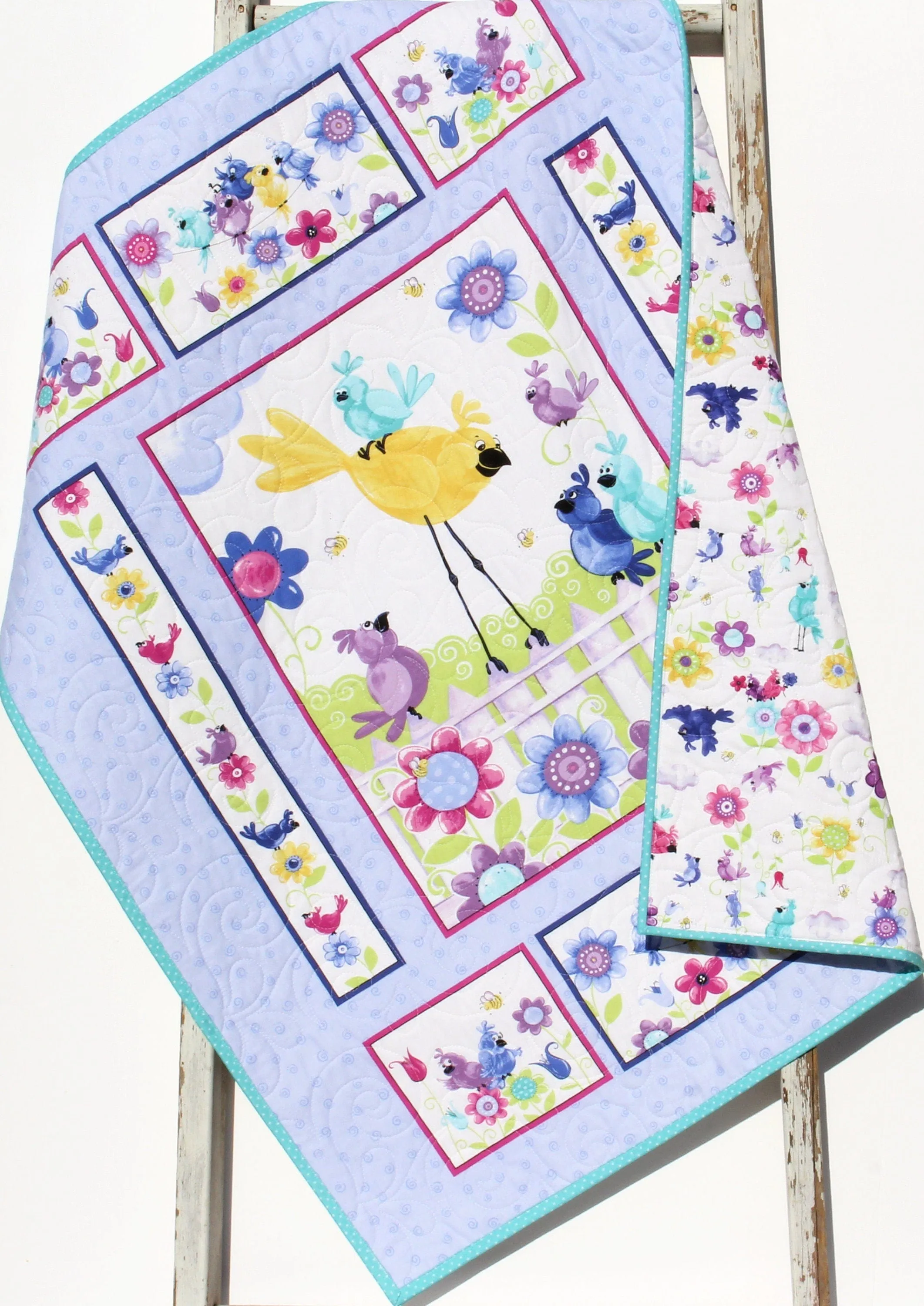 Baby Gift, Bird Baby Quilt, Newborn Blanket, Purple Crib Bedding