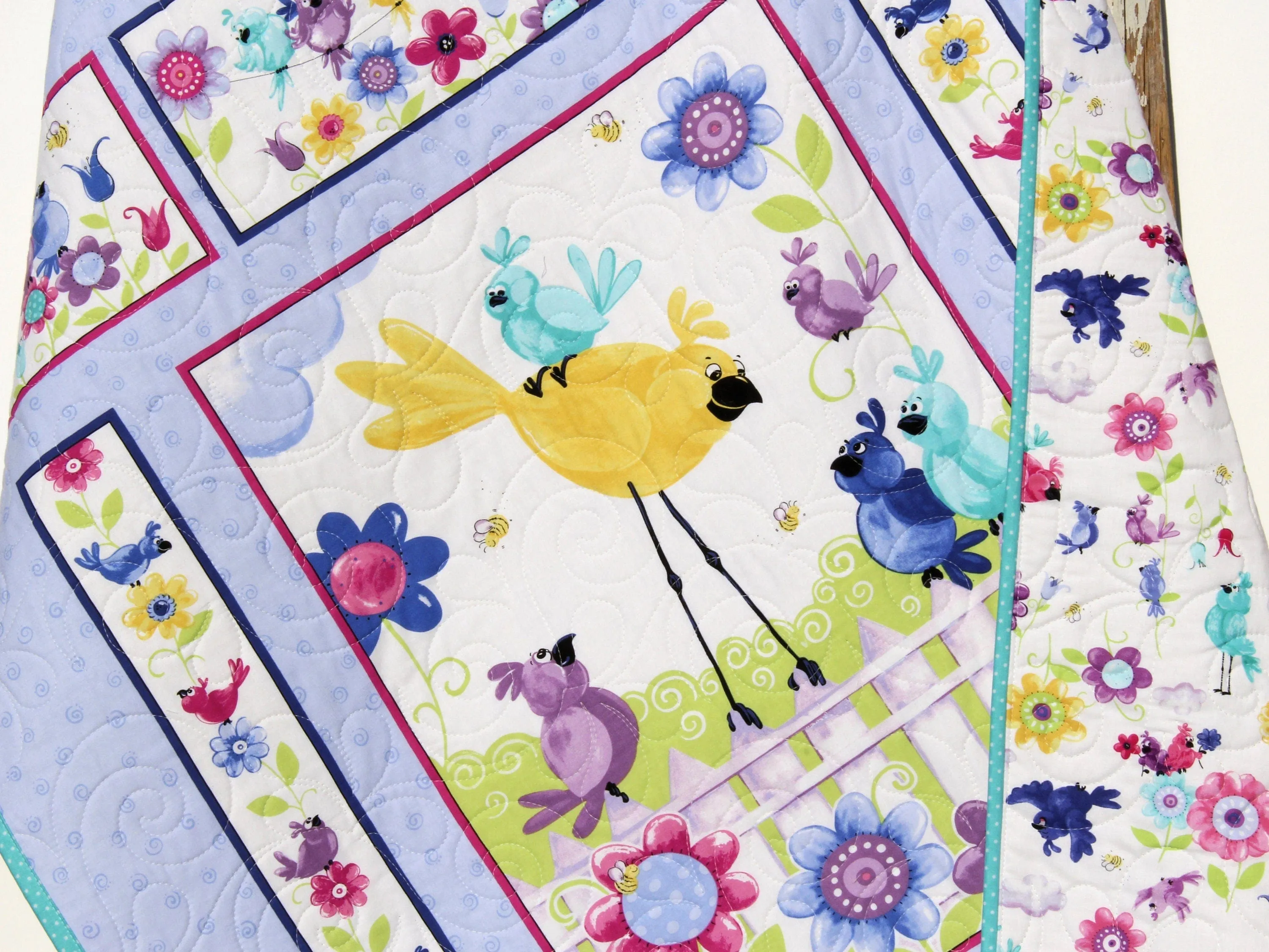 Baby Gift, Bird Baby Quilt, Newborn Blanket, Purple Crib Bedding