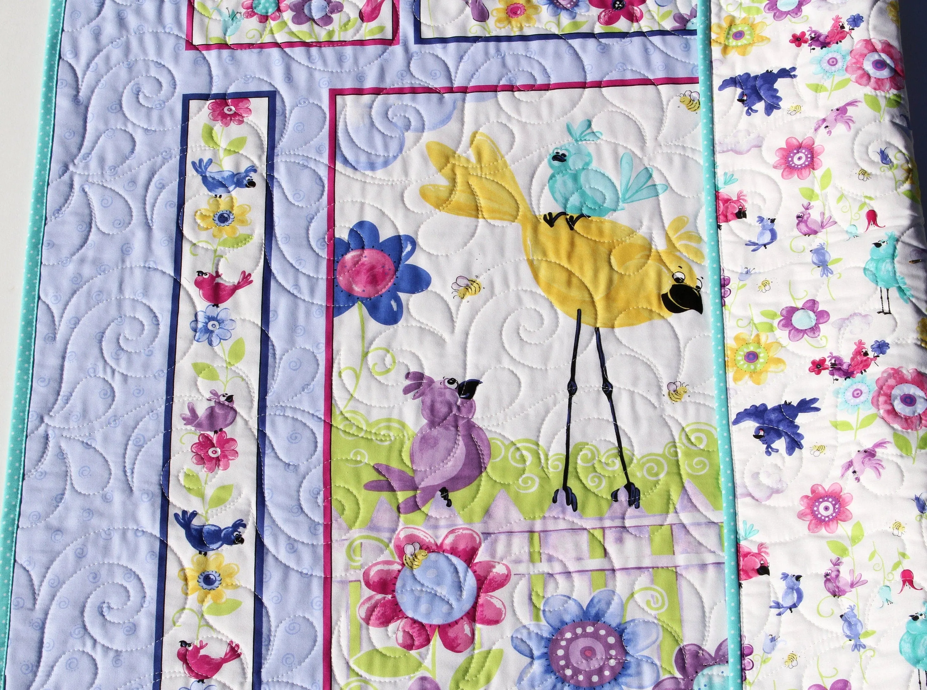 Baby Gift, Bird Baby Quilt, Newborn Blanket, Purple Crib Bedding