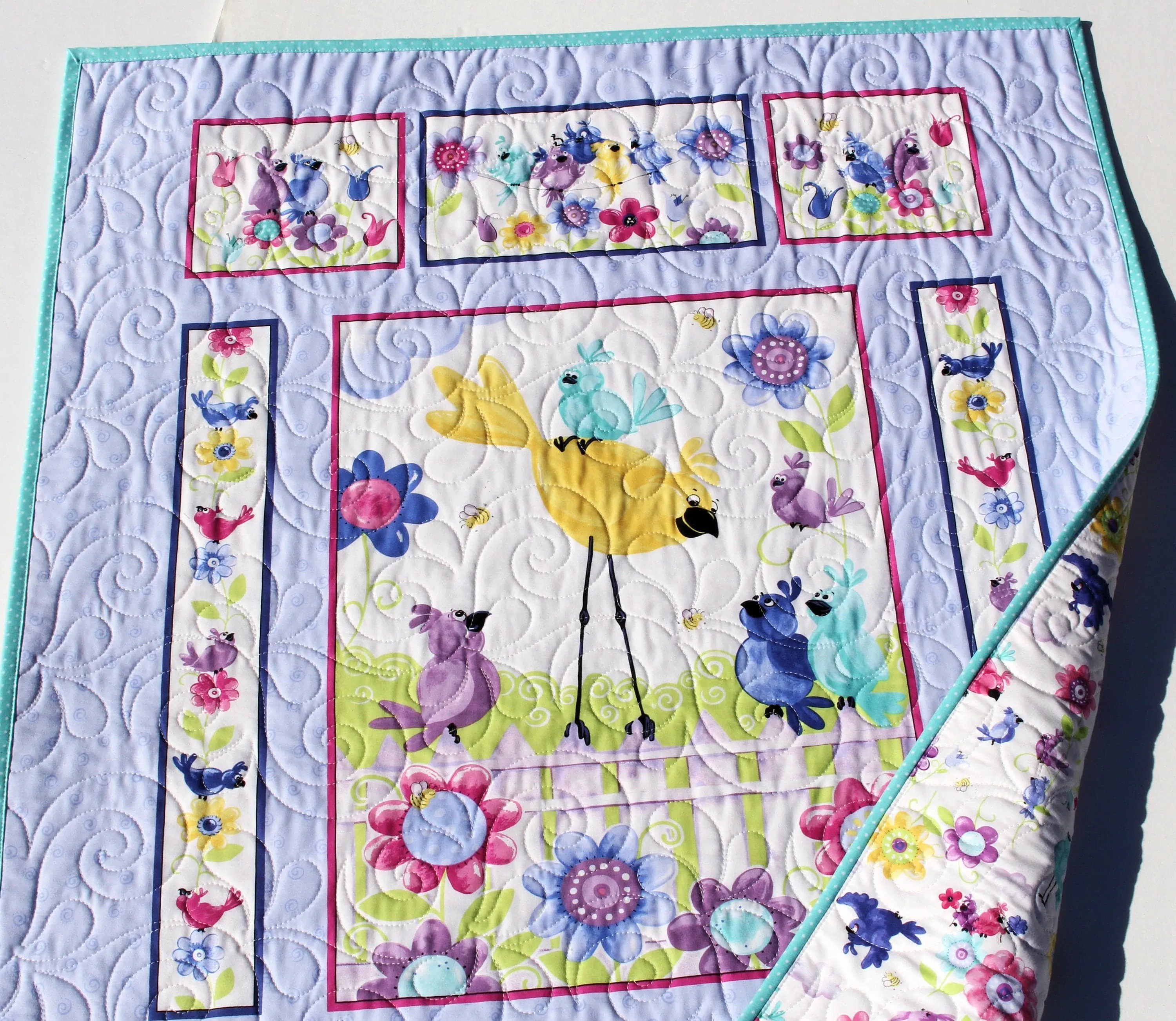 Baby Gift, Bird Baby Quilt, Newborn Blanket, Purple Crib Bedding