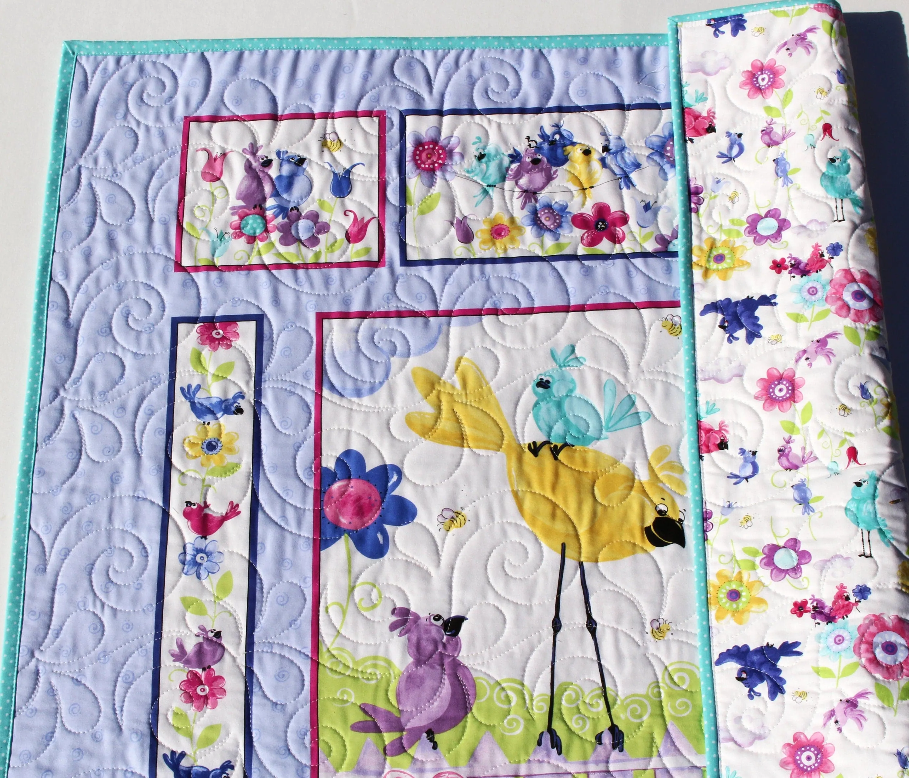 Baby Gift, Bird Baby Quilt, Newborn Blanket, Purple Crib Bedding