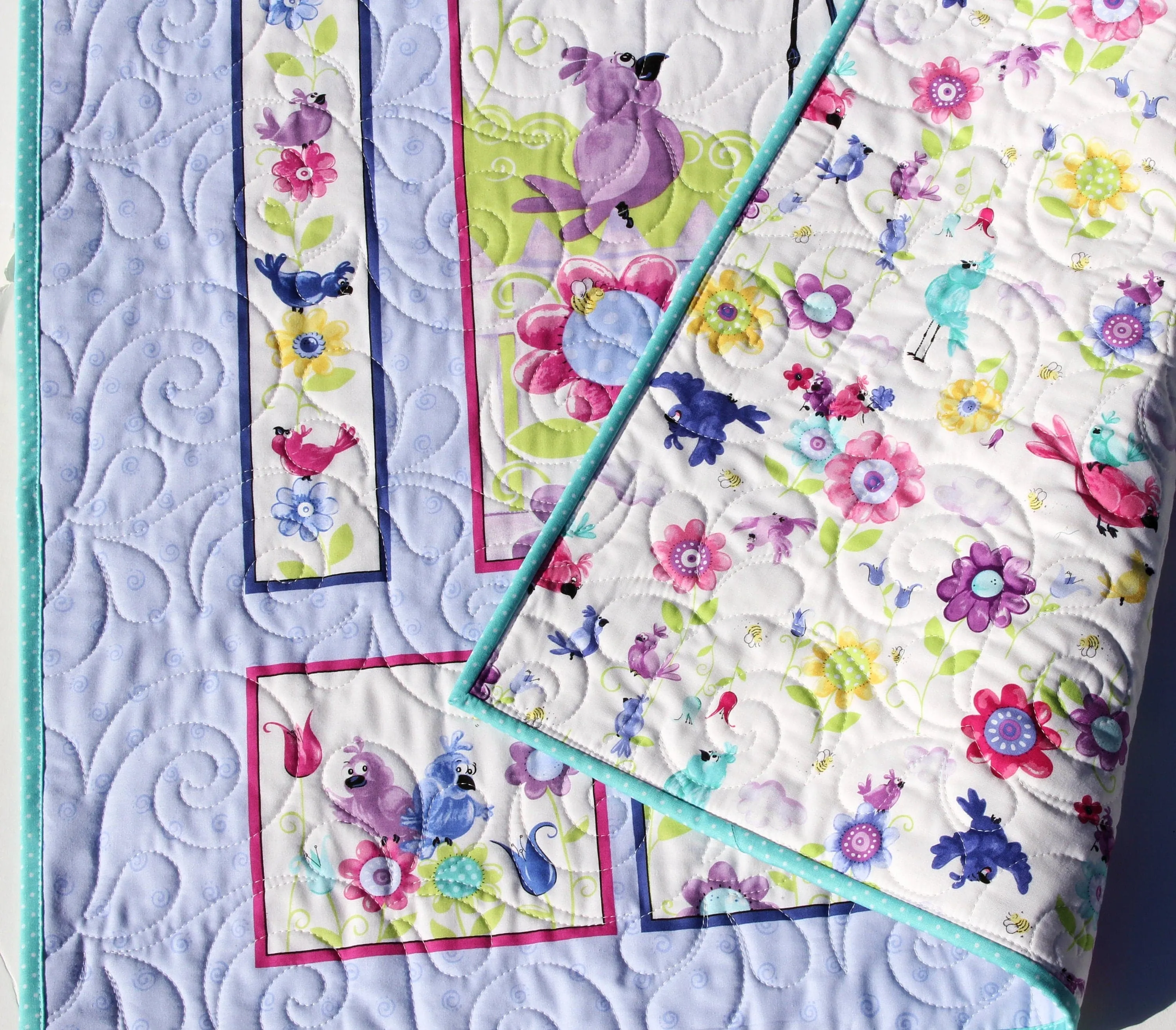 Baby Gift, Bird Baby Quilt, Newborn Blanket, Purple Crib Bedding