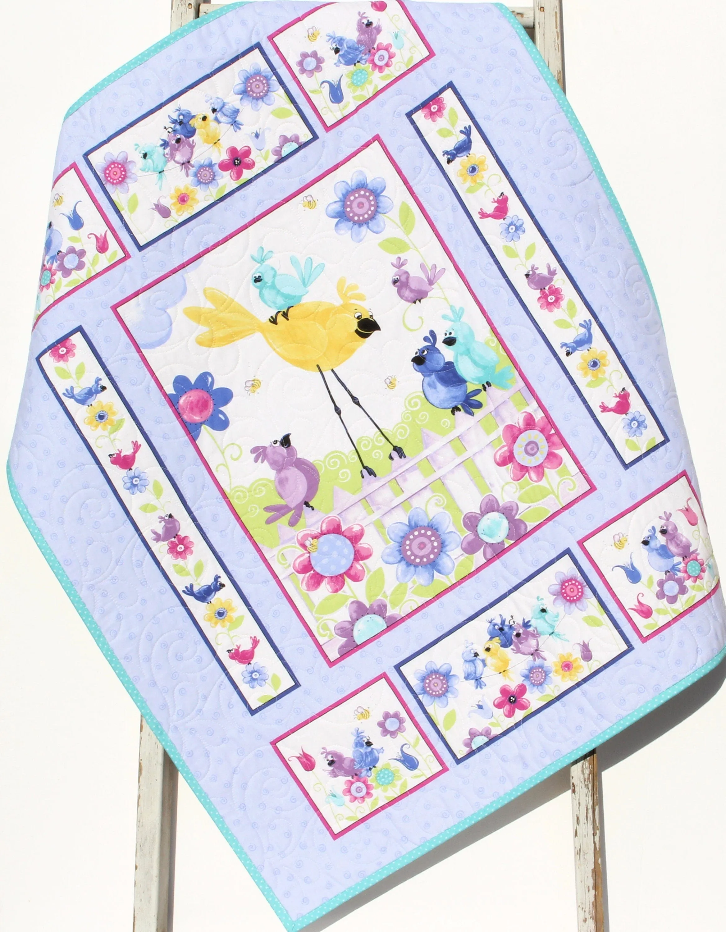 Baby Gift, Bird Baby Quilt, Newborn Blanket, Purple Crib Bedding