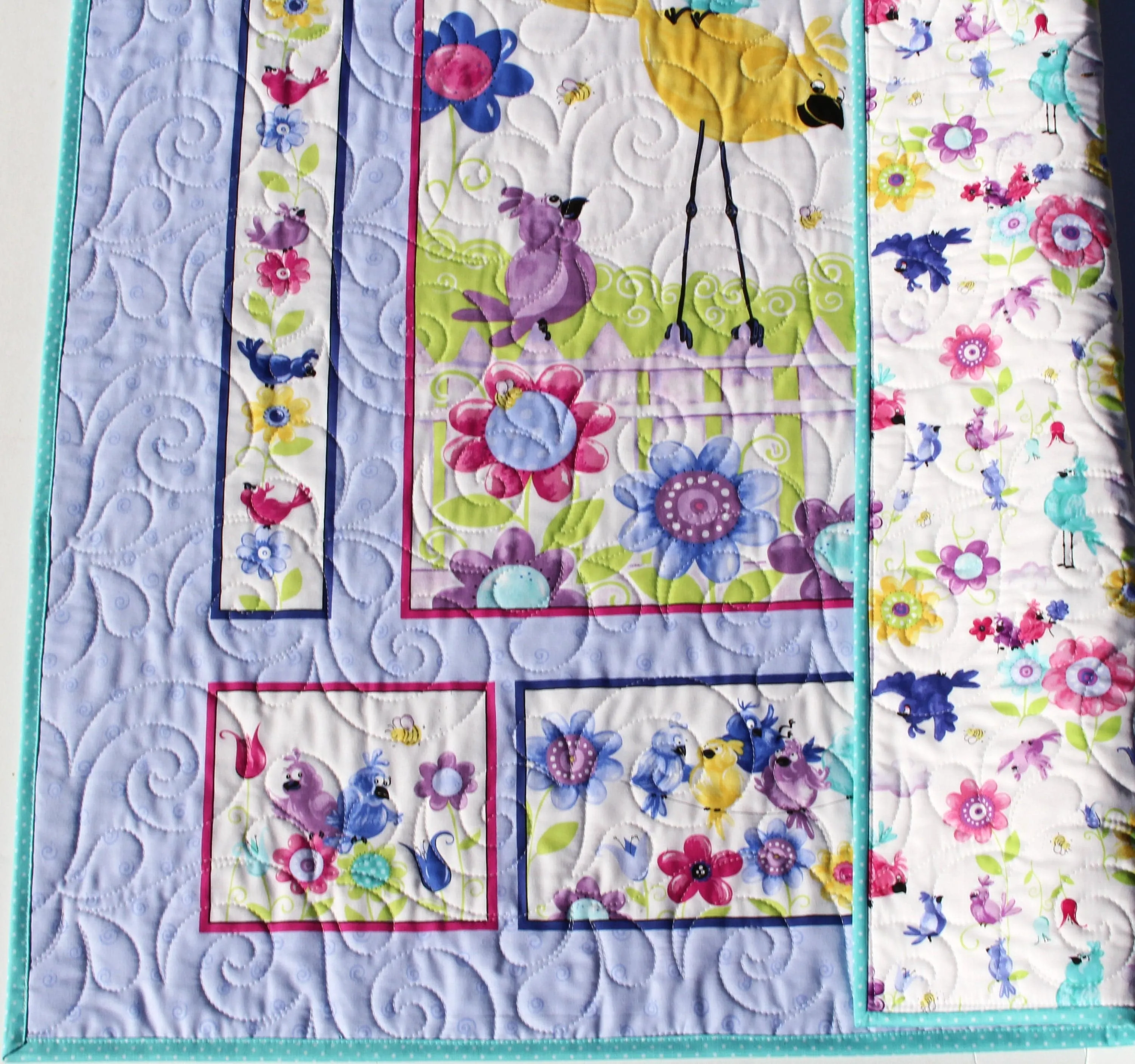 Baby Gift, Bird Baby Quilt, Newborn Blanket, Purple Crib Bedding