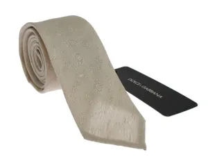 Beige Paisley Linen Silk Skinny Tie