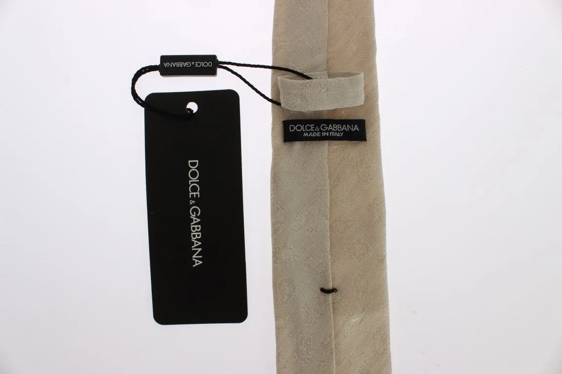 Beige Paisley Linen Silk Skinny Tie