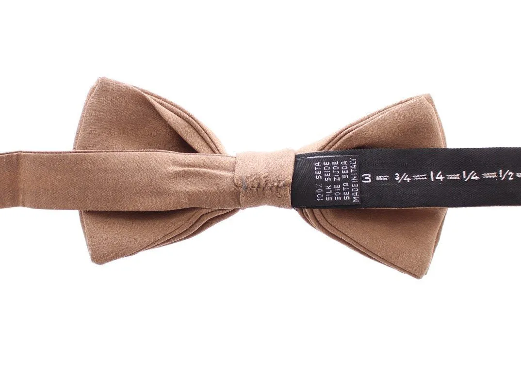 Beige Solid Silk Tied Bow Tie