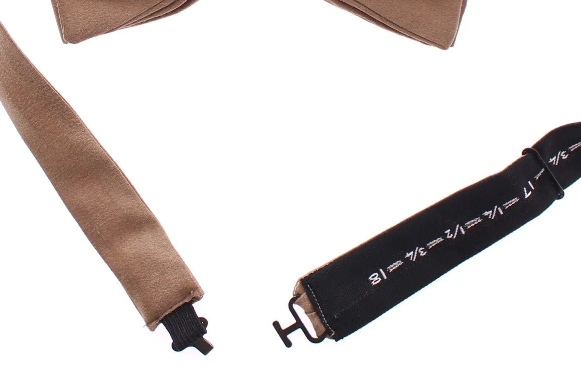 Beige Solid Silk Tied Bow Tie
