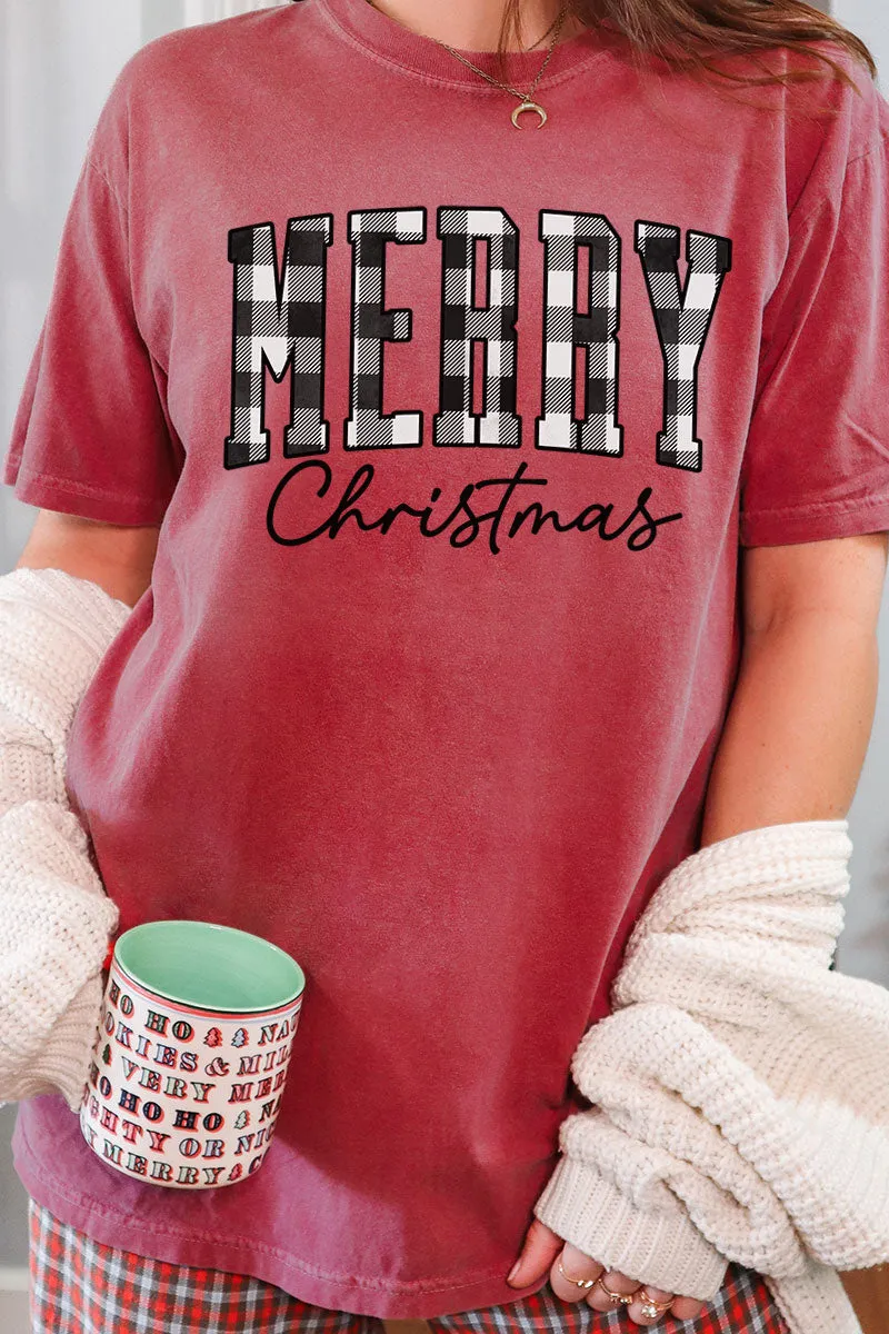 Black And White Buffalo Plaid Merry Christmas Comfort Colors Adult Ring-Spun Cotton Tee