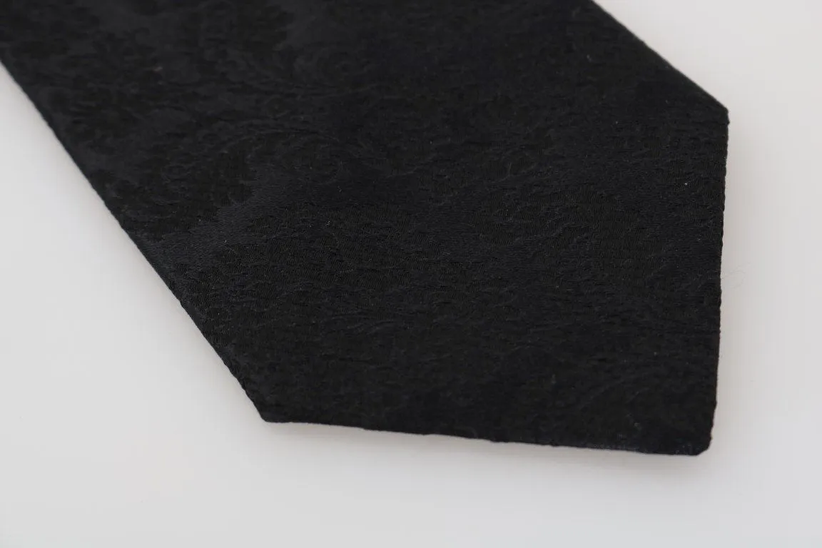 Black Silk Floral Pattern Tie