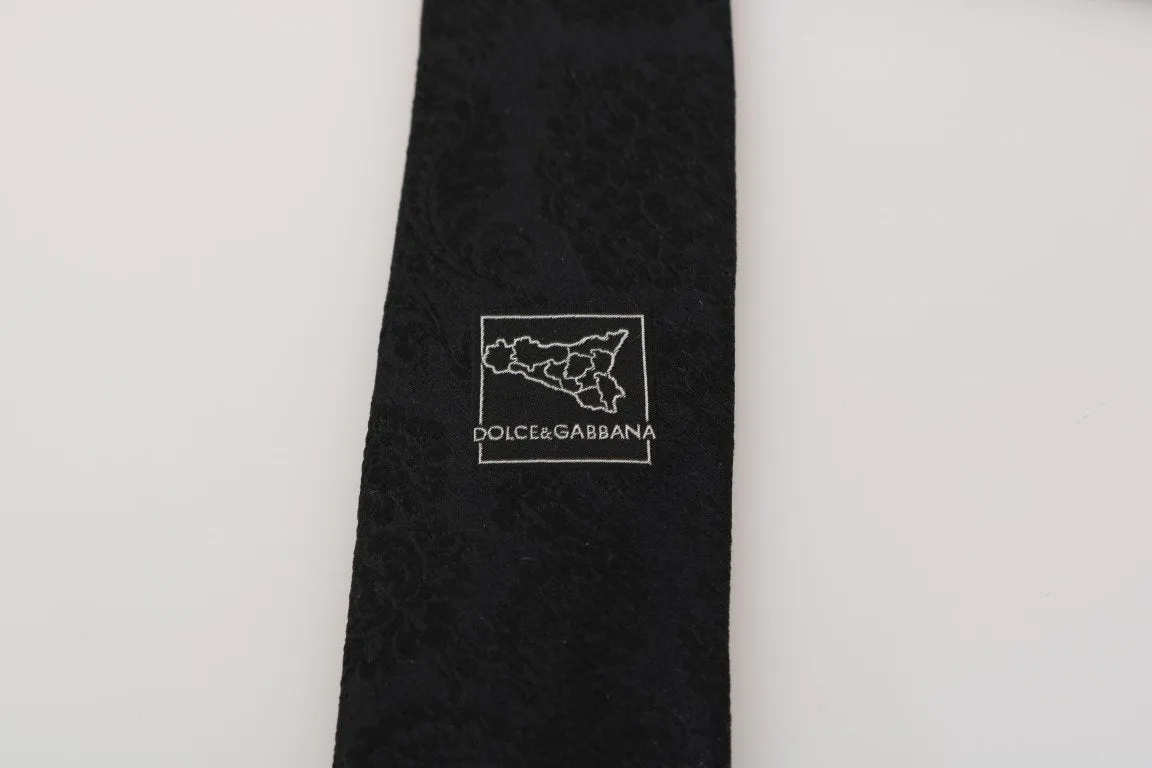 Black Silk Floral Pattern Tie