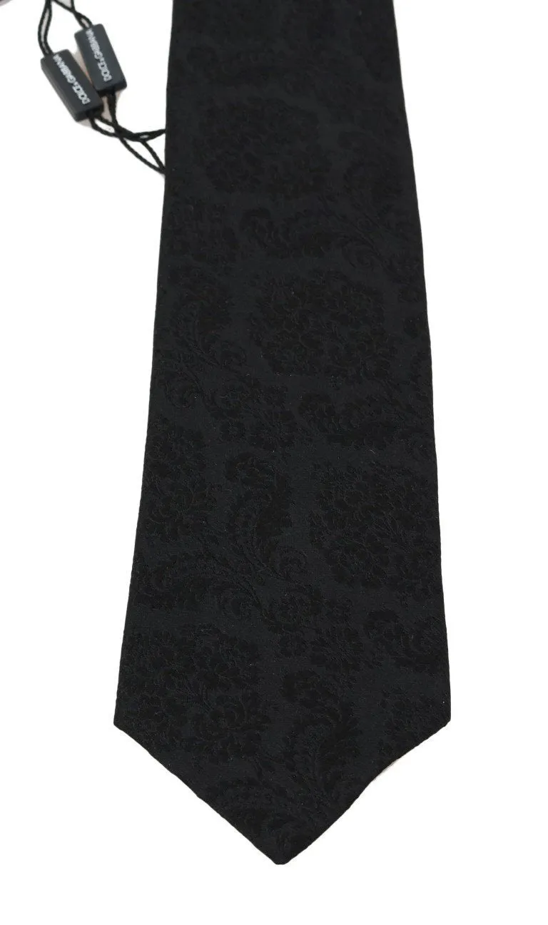 Black Silk Floral Pattern Tie