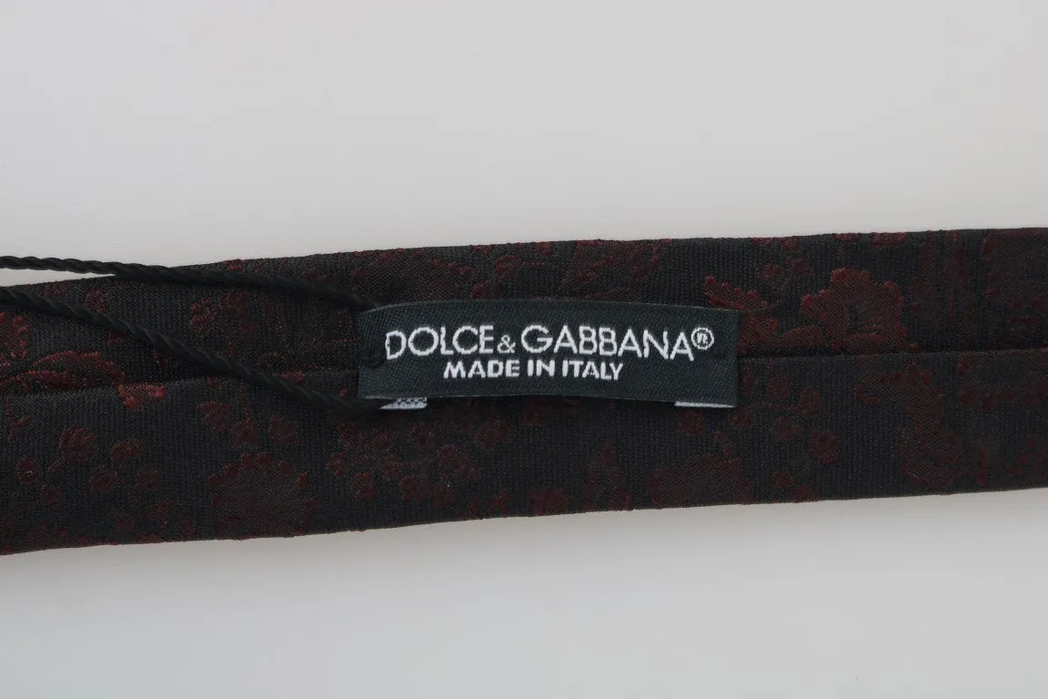 Black Silk Floral Red Pattern Slim Tie
